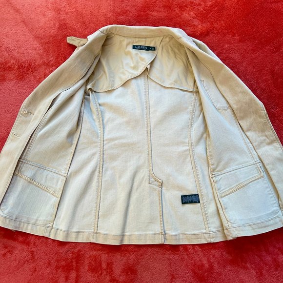 NWT Lauren Ralph Equestrian Leather Trim Stretchy Cotton blend Blazer Jacket - Picture 11 of 13